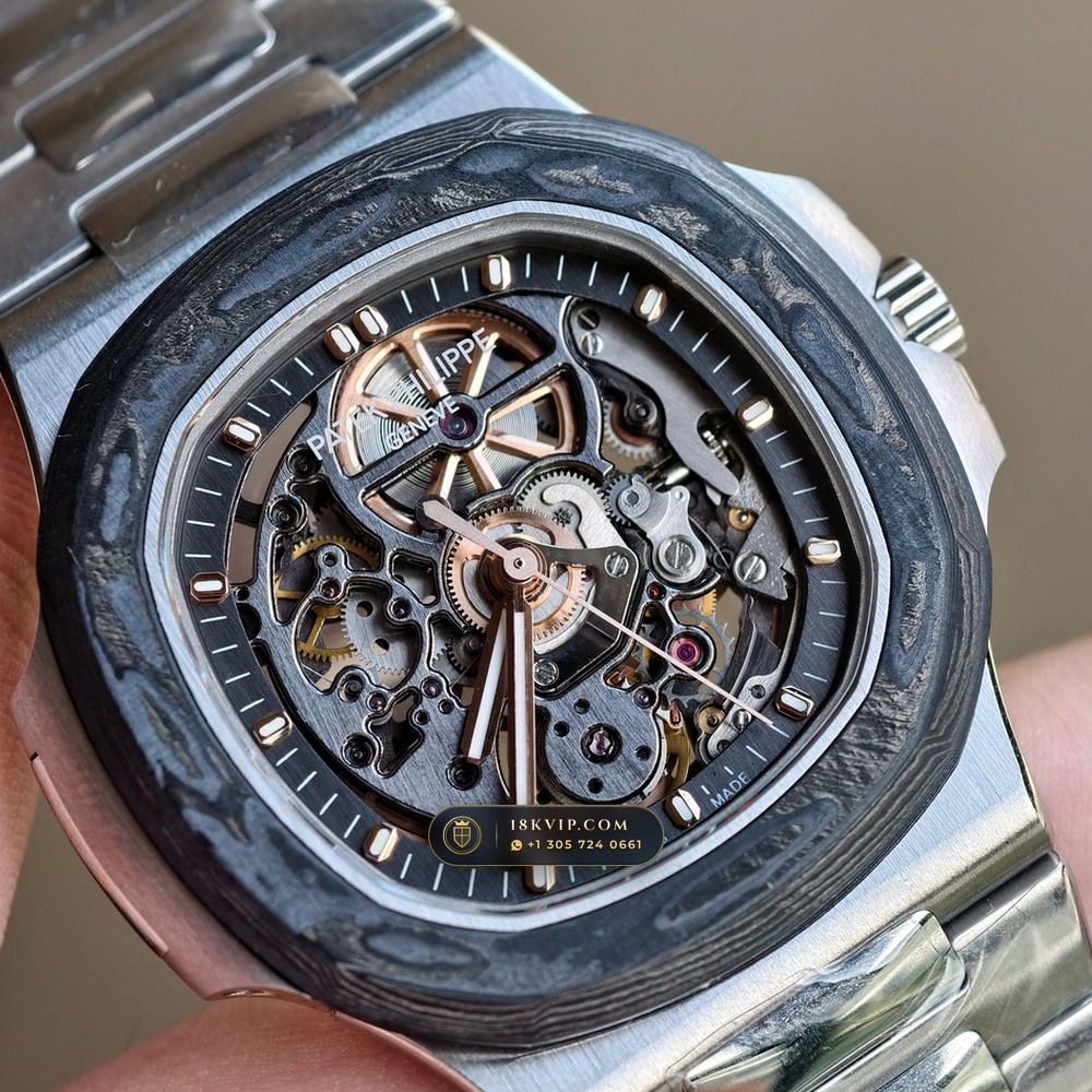 Patek Philippe Nautilus 40mm Openworked Carbon Edition Openworked Skeleton Dial Ref. 5711/1A-010 — Private Vault Edition — Studio Gallery Plate IV in Forged Carbon TPT & Titanium (115.2g Verified Mass, Patek Philippe Cal. 26-330 S C / Cal. 324 S C - 21K Gold Rotor)