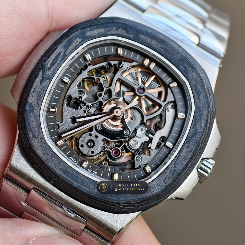 Patek Philippe Nautilus 40mm Openworked Carbon Edition Openworked Skeleton Dial Ref. 5711/1A-010 — Private Vault Edition — Studio Gallery Plate V in Forged Carbon TPT & Titanium (115.2g Verified Mass, Patek Philippe Cal. 26-330 S C / Cal. 324 S C - 21K Gold Rotor)