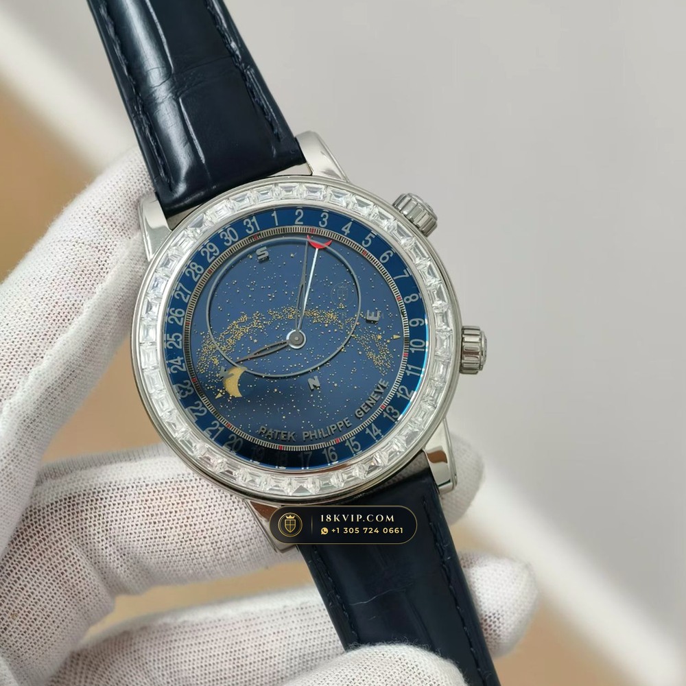 Patek Philippe Grand Complications Sky Moon Celestial Diamond-Set Bezel 18K White Gold Ref. 6104G — Private Vault Edition — Studio Gallery Plate II in 18K White Gold Au750 (128.3g Verified Mass, Patek Philippe Cal. 240 LU CL C - 22K Gold Micro-Rotor)