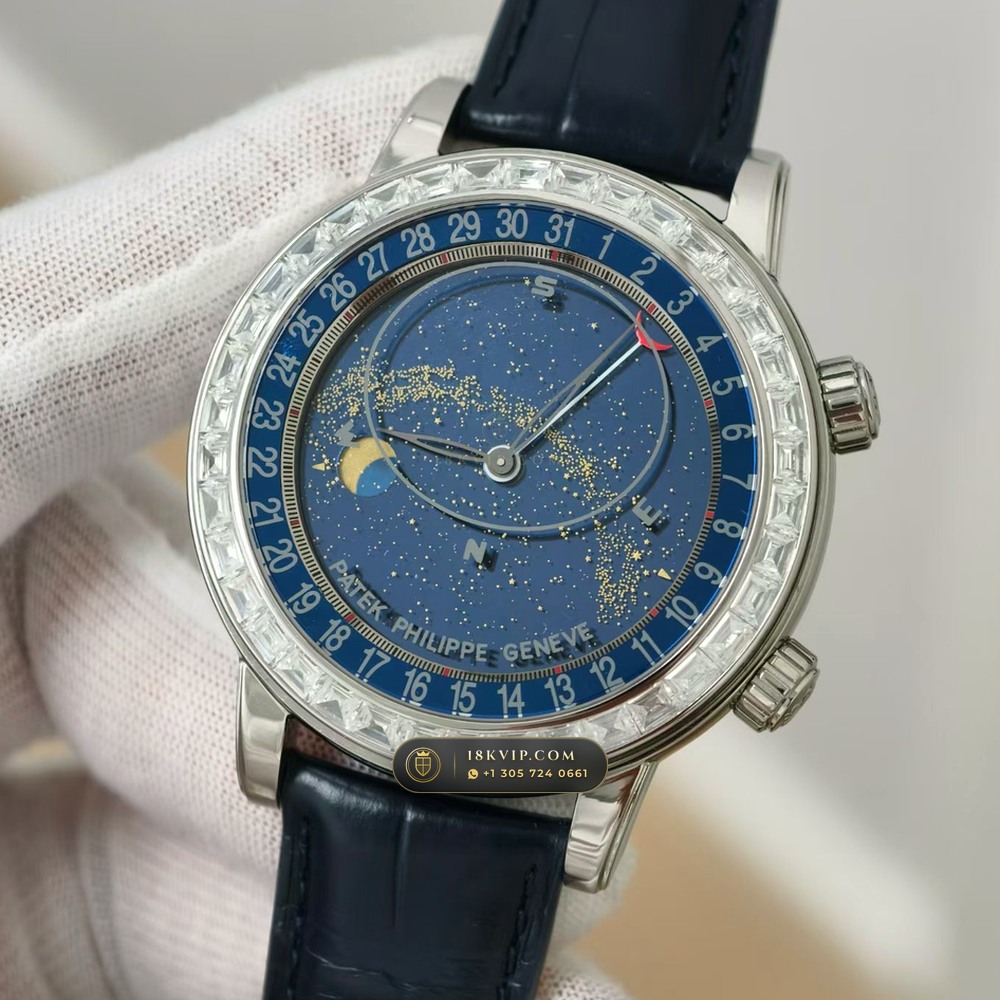 Patek Philippe Grand Complications Sky Moon Celestial Diamond-Set Bezel 18K White Gold Ref. 6104G — Private Vault Edition — Studio Gallery Plate III in 18K White Gold Au750 (128.3g Verified Mass, Patek Philippe Cal. 240 LU CL C - 22K Gold Micro-Rotor)
