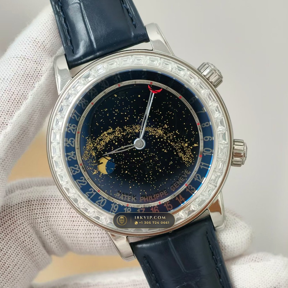 Patek Philippe Grand Complications Sky Moon Celestial Diamond-Set Bezel 18K White Gold Ref. 6104G — Private Vault Edition — Studio Gallery Plate IV in 18K White Gold Au750 (128.3g Verified Mass, Patek Philippe Cal. 240 LU CL C - 22K Gold Micro-Rotor)