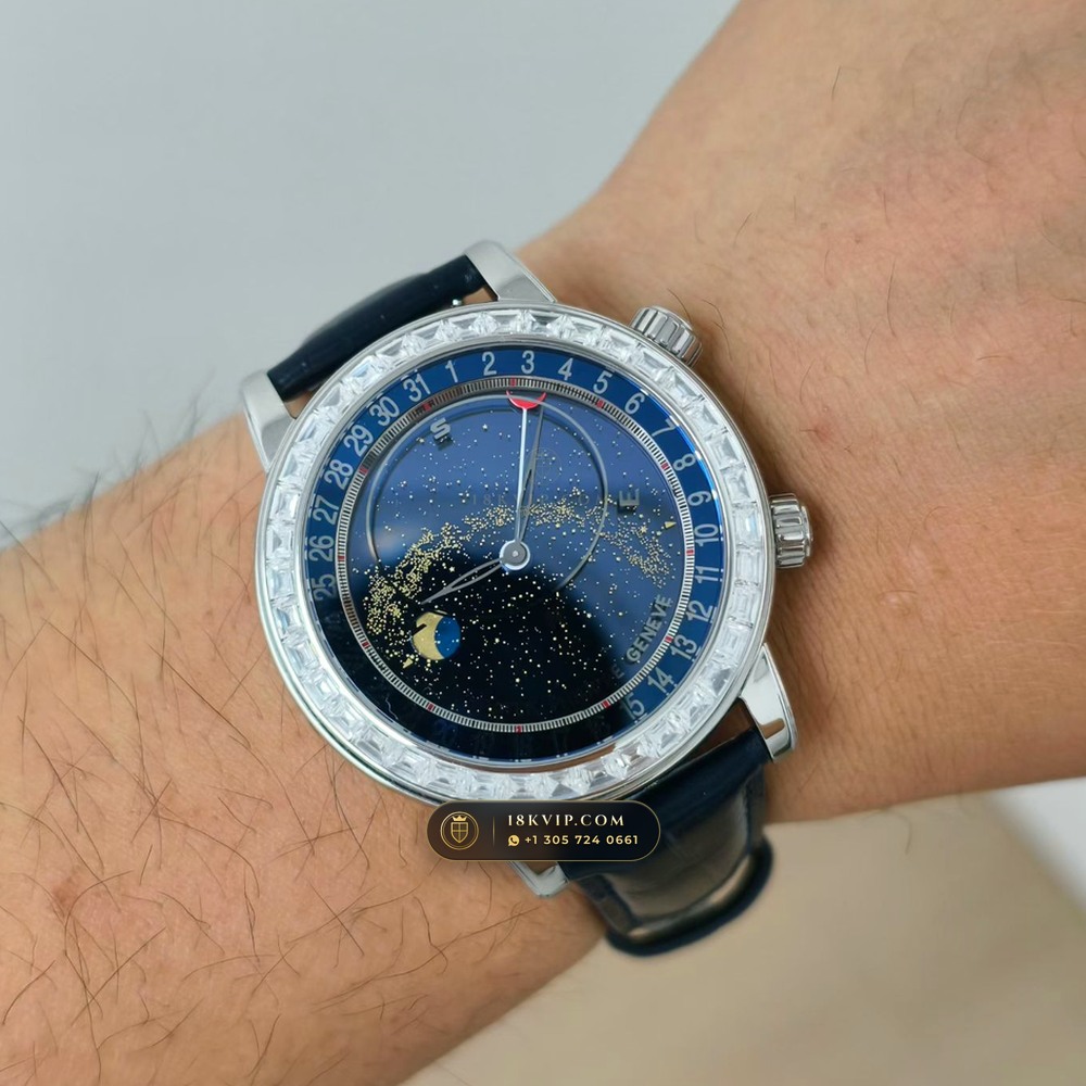 Patek Philippe Grand Complications Sky Moon Celestial Diamond-Set Bezel 18K White Gold Ref. 6104G — Private Vault Edition — Studio Gallery Plate VIII in 18K White Gold Au750 (128.3g Verified Mass, Patek Philippe Cal. 240 LU CL C - 22K Gold Micro-Rotor)