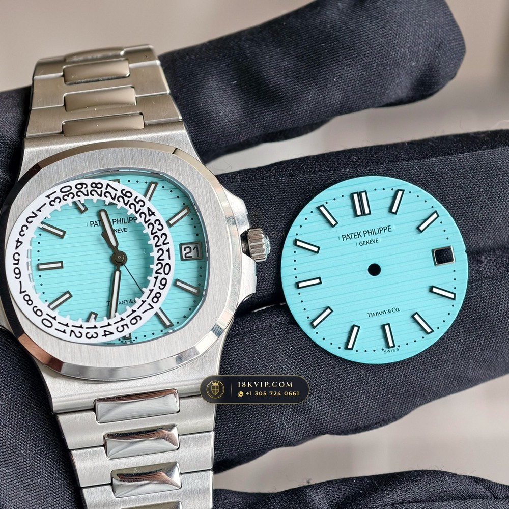 Patek Philippe Nautilus Self-Winding Tiffany Blue Dial Hand-Finished Buff Dial Ref. 5711/1A-018 — Private Vault Edition — Studio Gallery Plate V in 904L Stainless Steel Custom Architecture (115.2g Verified Mass, Patek Philippe Cal. 26-330 S C / Cal. 324 S C - 21K Gold Rotor)