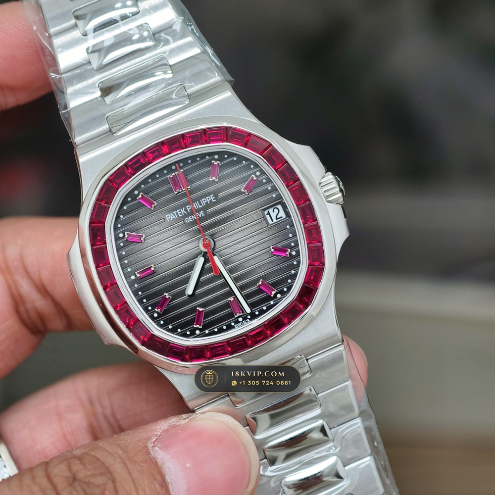 Patek Philippe Nautilus Off-Catalogue Baguette Ruby Bezel 950 Platinum Ref. 5711/112P-001 — Private Vault Edition — Studio Gallery Plate III in 950 Platinum Pt950 (245.4g Verified Mass, Patek Philippe Cal. 26-330 S C / Cal. 324 S C - 21K Gold Rotor)