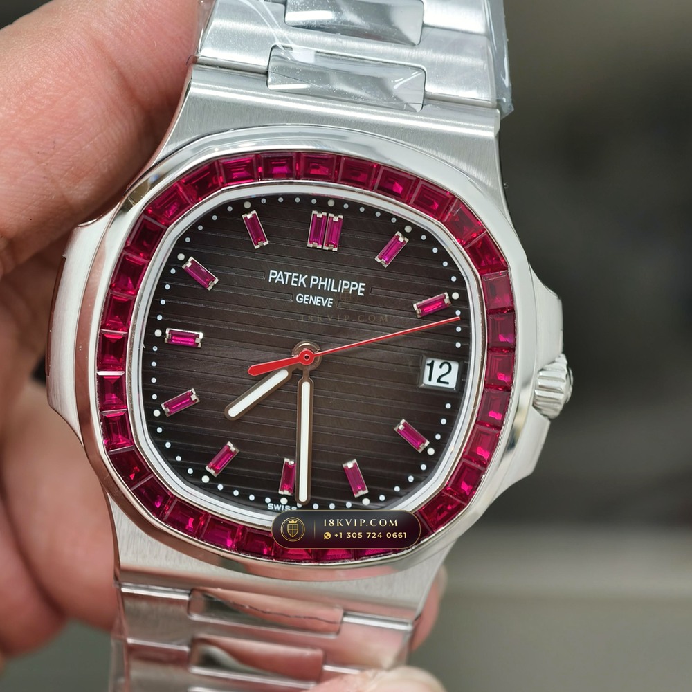 Patek Philippe Nautilus Off-Catalogue Baguette Ruby Bezel 950 Platinum Ref. 5711/112P-001 — Private Vault Edition — Studio Gallery Plate IV in 950 Platinum Pt950 (245.4g Verified Mass, Patek Philippe Cal. 26-330 S C / Cal. 324 S C - 21K Gold Rotor)