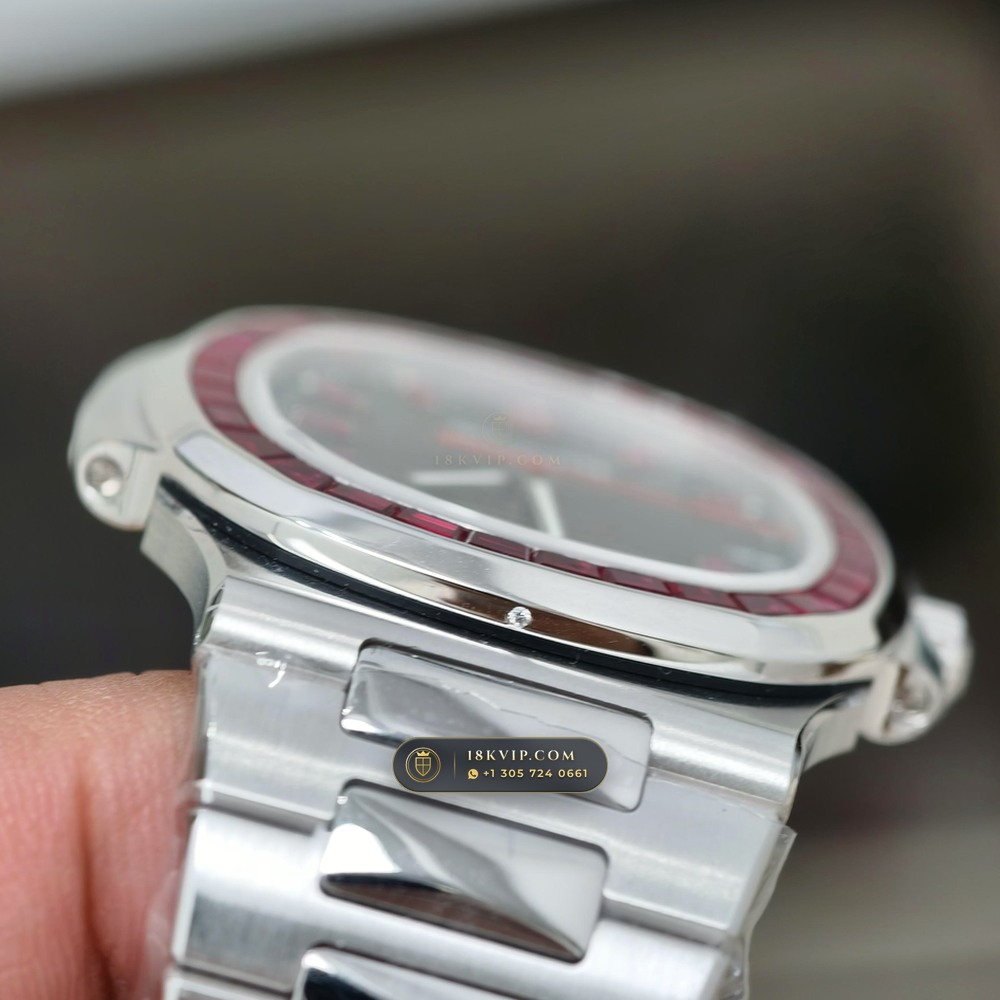 Patek Philippe Nautilus Off-Catalogue Baguette Ruby Bezel 950 Platinum Ref. 5711/112P-001 — Private Vault Edition — Studio Gallery Plate V in 950 Platinum Pt950 (245.4g Verified Mass, Patek Philippe Cal. 26-330 S C / Cal. 324 S C - 21K Gold Rotor)