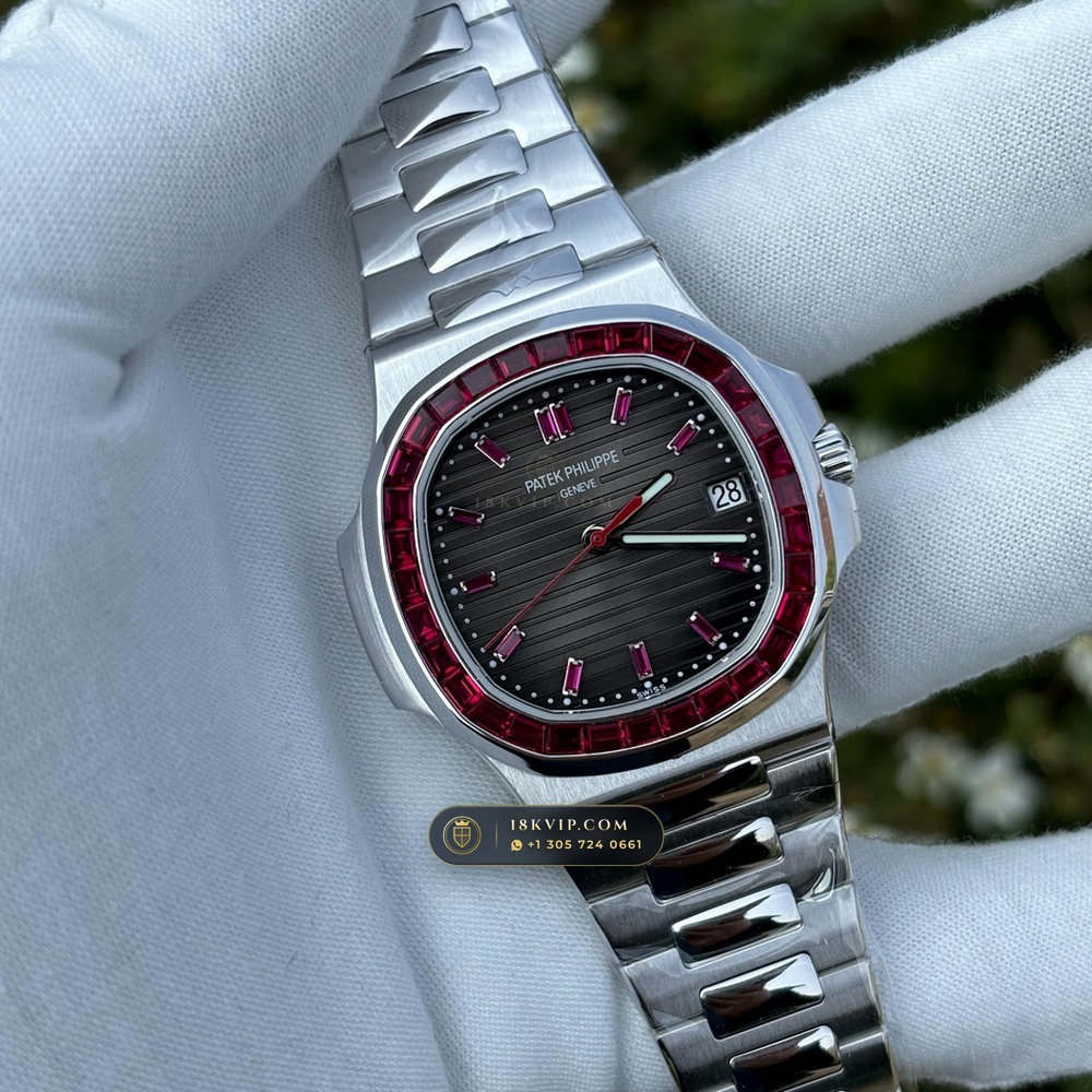 Patek Philippe Nautilus Off-Catalogue Baguette Ruby Bezel Diamond-Set Bezel 950 Platinum Ref. 5711/112P-001 — Private Vault Edition — Studio Gallery Plate II in 950 Platinum Pt950 (244.6g Verified Mass, Patek Philippe Cal. 26-330 S C / Cal. 324 S C - 21K Gold Rotor)