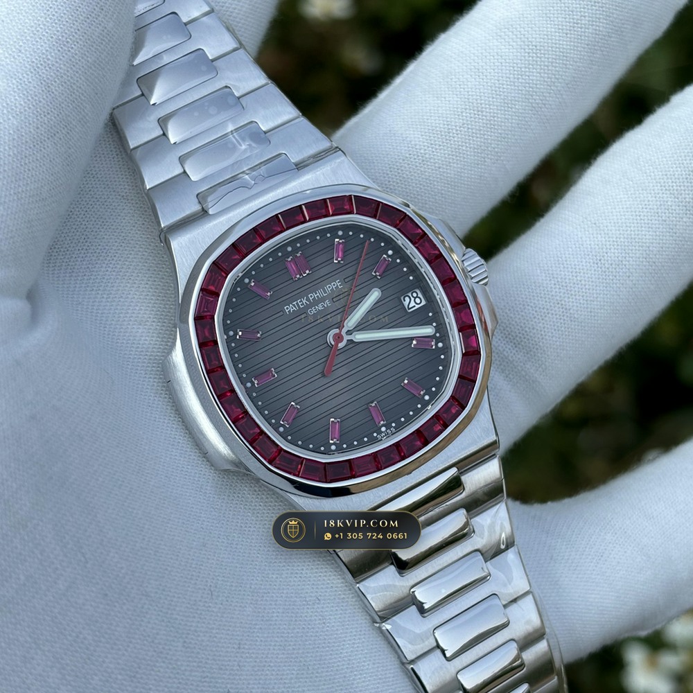 Patek Philippe Nautilus Off-Catalogue Baguette Ruby Bezel Diamond-Set Bezel 950 Platinum Ref. 5711/112P-001 — Private Vault Edition — Studio Gallery Plate III in 950 Platinum Pt950 (244.6g Verified Mass, Patek Philippe Cal. 26-330 S C / Cal. 324 S C - 21K Gold Rotor)