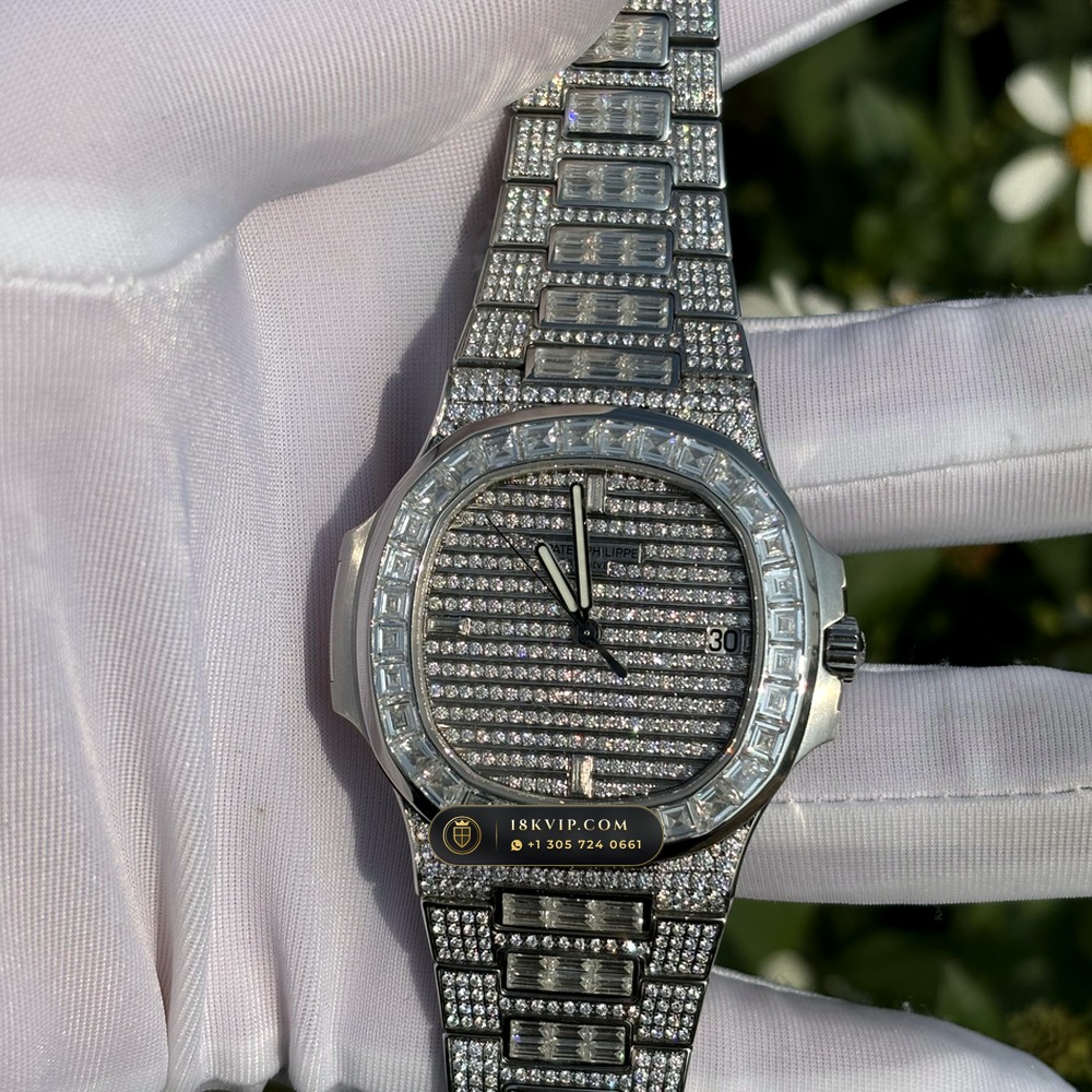 Patek Philippe Nautilus Haute Joaillerie Full Diamond Pave 18K White Gold Ref. 5719/10G-010 — Private Vault Edition — Studio Gallery Plate II in 18K White Gold Au750 (186.9g Verified Mass, Patek Philippe Cal. 26-330 S C / Cal. 324 S C - 21K Gold Rotor)