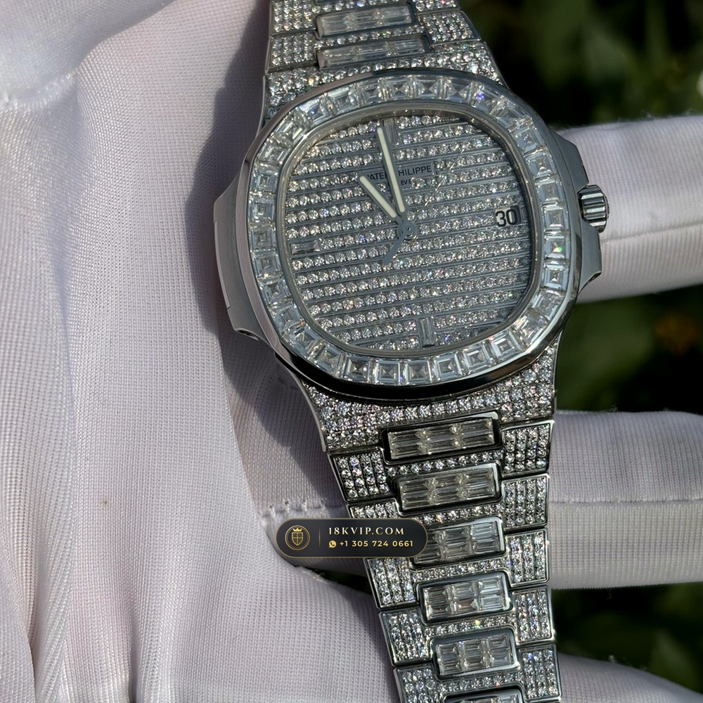 Patek Philippe Nautilus Haute Joaillerie Full Diamond Pave 18K White Gold Ref. 5719/10G-010 — Private Vault Edition — Studio Gallery Plate III in 18K White Gold Au750 (186.9g Verified Mass, Patek Philippe Cal. 26-330 S C / Cal. 324 S C - 21K Gold Rotor)