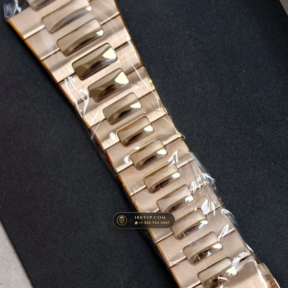 Patek Philippe Nautilus Moonphase & Power Reserve Full Solid 18K Rose Gold Bracelet Ref. 5712/1R-001 — Private Vault Edition — Studio Gallery Plate II in 18K Rose Gold Au750 (185.2g Verified Mass, Patek Philippe Cal. 240 PS IRM C LU - 22K Gold Micro-Rotor)