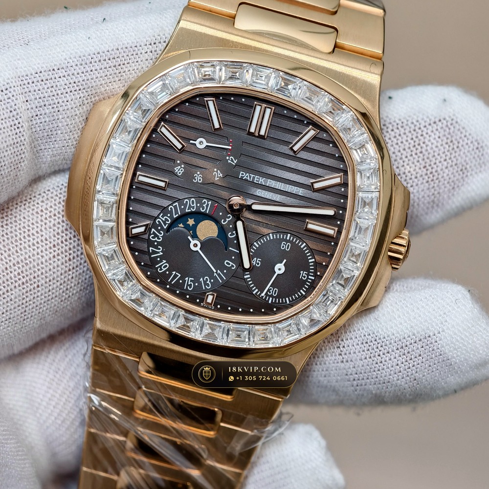 Patek Philippe Nautilus Moonphase & Power Reserve Diamond-Set Bezel 18K Rose Gold Ref. 5712R — Private Vault Edition — Studio Gallery Plate III in 18K Rose Gold Au750 (106.0g Verified Mass, Patek Philippe Cal. 240 PS IRM C LU - 22K Gold Micro-Rotor)