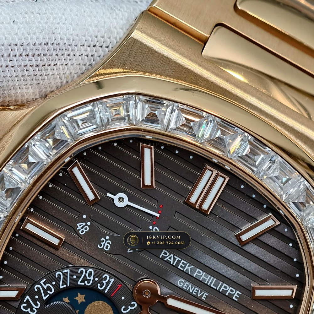 Patek Philippe Nautilus Moonphase & Power Reserve Diamond-Set Bezel 18K Rose Gold Ref. 5712R — Private Vault Edition — Studio Gallery Plate V in 18K Rose Gold Au750 (106.0g Verified Mass, Patek Philippe Cal. 240 PS IRM C LU - 22K Gold Micro-Rotor)