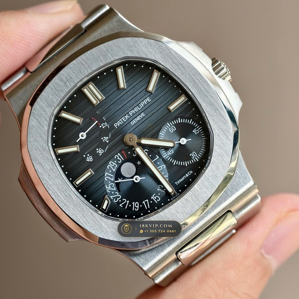 Patek Philippe Nautilus Moonphase & Power Reserve Tiffany Blue Dial Ref. 5712/1A-001 — Private Vault Edition — Studio Gallery Plate II in 904L Stainless Steel Custom Architecture (116.3g Verified Mass, Patek Philippe Cal. 240 PS IRM C LU - 22K Gold Micro-Rotor)