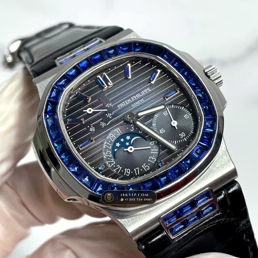 Patek Philippe Nautilus Moonphase & Power Reserve Graduated Royal Blue Sunburst Dial Ref. 5712A — Private Vault Edition — Studio Gallery Plate II in 904L Stainless Steel Custom Architecture (116.4g Verified Mass, Patek Philippe Cal. 240 PS IRM C LU - 22K Gold Micro-Rotor)
