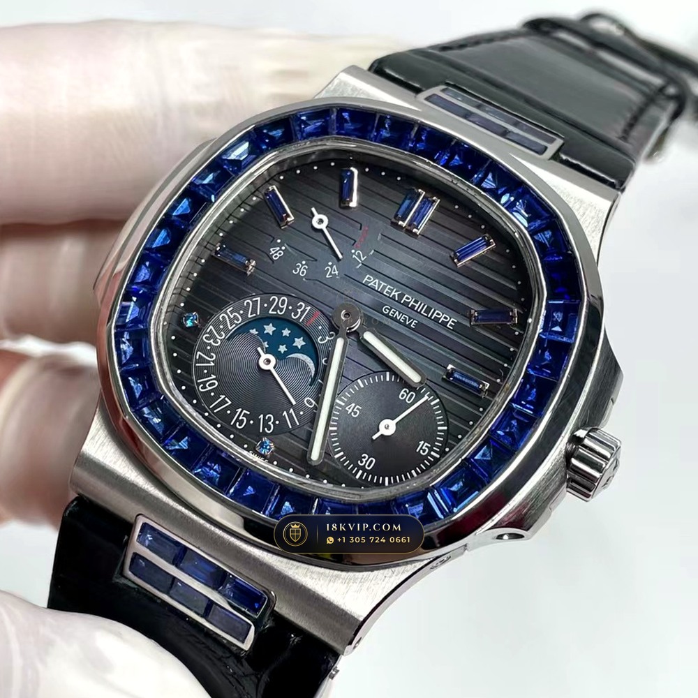 Patek Philippe Nautilus Moonphase & Power Reserve Graduated Royal Blue Sunburst Dial Ref. 5712A — Private Vault Edition — Studio Gallery Plate III in 904L Stainless Steel Custom Architecture (116.4g Verified Mass, Patek Philippe Cal. 240 PS IRM C LU - 22K Gold Micro-Rotor)
