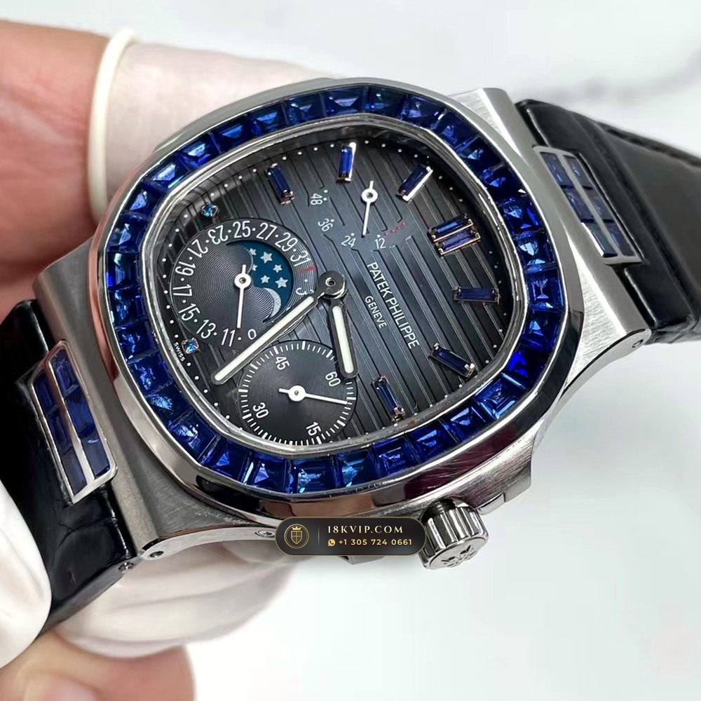 Patek Philippe Nautilus Moonphase & Power Reserve Graduated Royal Blue Sunburst Dial Ref. 5712A — Private Vault Edition — Studio Gallery Plate IV in 904L Stainless Steel Custom Architecture (116.4g Verified Mass, Patek Philippe Cal. 240 PS IRM C LU - 22K Gold Micro-Rotor)