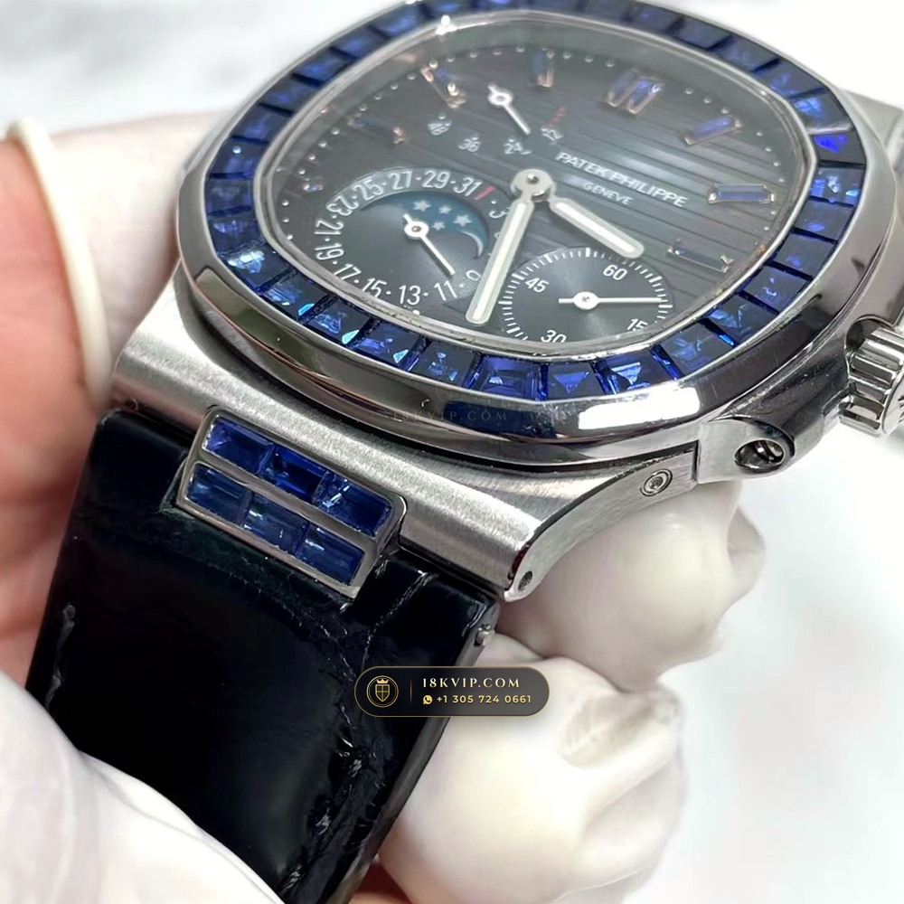 Patek Philippe Nautilus Moonphase & Power Reserve Graduated Royal Blue Sunburst Dial Ref. 5712A — Private Vault Edition — Studio Gallery Plate V in 904L Stainless Steel Custom Architecture (116.4g Verified Mass, Patek Philippe Cal. 240 PS IRM C LU - 22K Gold Micro-Rotor)