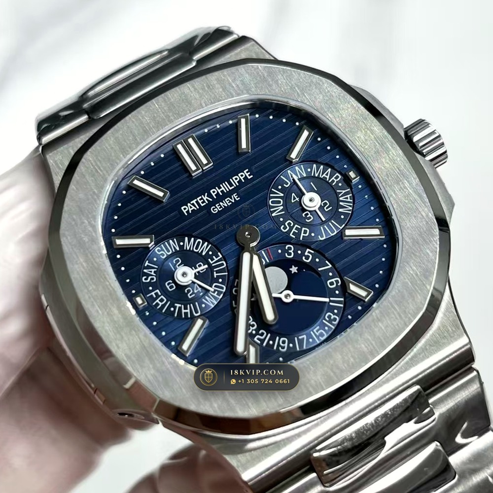 Patek Philippe Nautilus Grand Complication Perpetual Calendar Sunburst Blue Dial 18K White Gold Ref. 5740/1G-001 — Private Vault Edition — Studio Gallery Plate II in 18K White Gold Au750 (183.6g Verified Mass, Patek Philippe Ultra-Thin Cal. 240 Q Perpetual Calendar - 22K Gold Micro-Rotor)