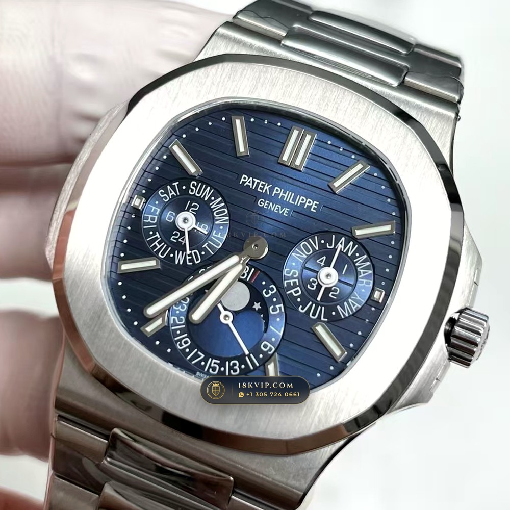 Patek Philippe Nautilus Grand Complication Perpetual Calendar Sunburst Blue Dial 18K White Gold Ref. 5740/1G-001 — Private Vault Edition — Studio Gallery Plate III in 18K White Gold Au750 (183.6g Verified Mass, Patek Philippe Ultra-Thin Cal. 240 Q Perpetual Calendar - 22K Gold Micro-Rotor)