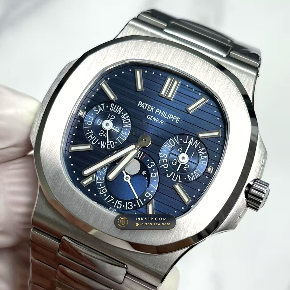 Patek Philippe Nautilus Grand Complication Perpetual Calendar Sunburst Blue Dial 18K White Gold Ref. 5740/1G-001 — Private Vault Edition — Studio Gallery Plate V in 18K White Gold Au750 (183.6g Verified Mass, Patek Philippe Ultra-Thin Cal. 240 Q Perpetual Calendar - 22K Gold Micro-Rotor)