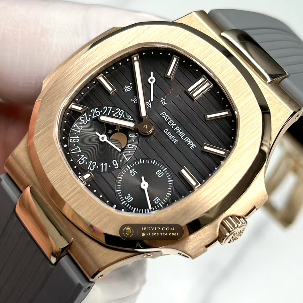 Patek Philippe Nautilus Moonphase & Power Reserve 18K Rose Gold Custom SW Dial Free-Sprung Calibre Ref. 5712R — Private Vault Edition — Studio Gallery Plate IV in 18K Rose Gold Au750 (105.9g Verified Mass, Patek Philippe Cal. 240 PS IRM C LU - 22K Gold Micro-Rotor)