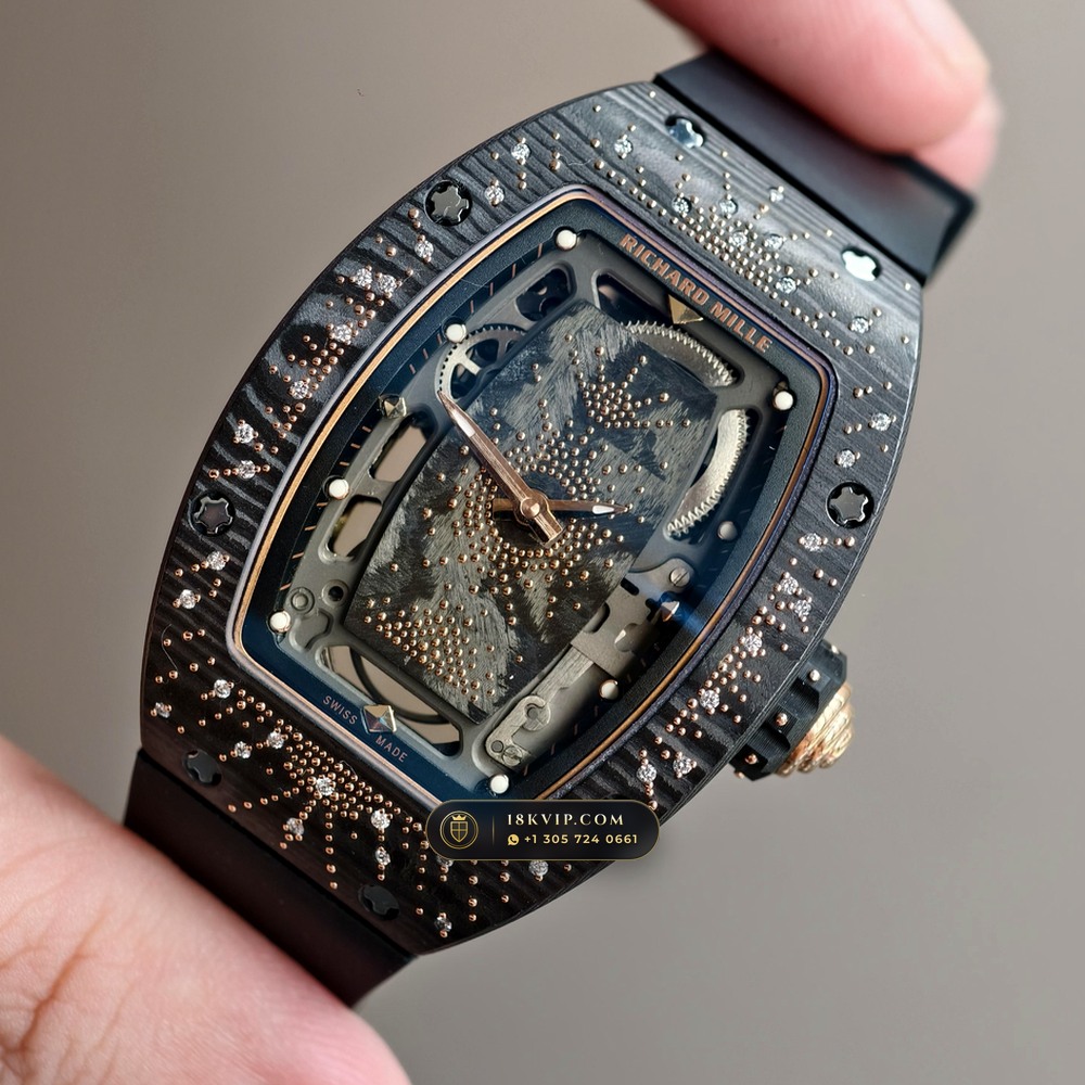 Richard Mille RM 07-01 Automatic Tonneau Dark Night Carbon TPT & Gold Leaf — Private Vault Edition — Studio Gallery Plate III in Carbon TPT & Grade 5 Titanium (58.1g Verified Mass, Richard Mille Cal. CRMA2 Variable-Geometry Rotor)