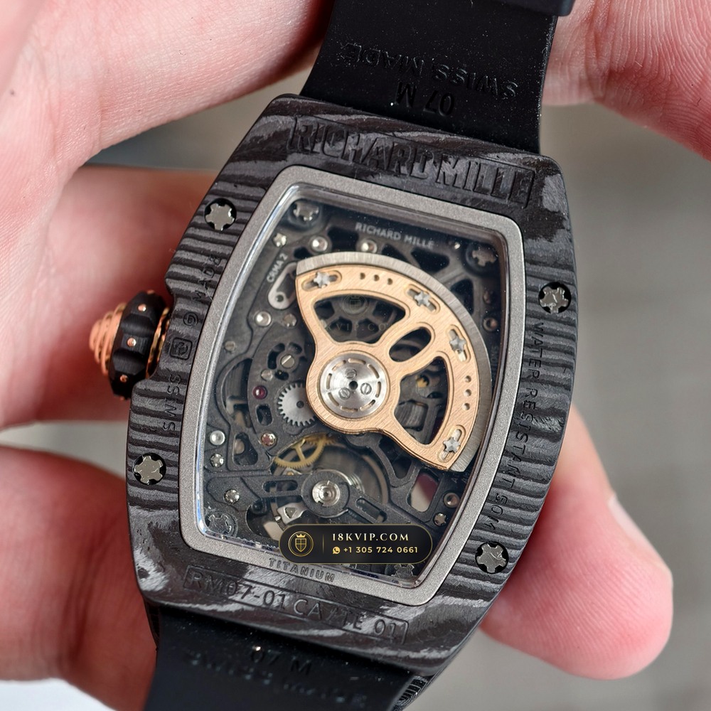 Richard Mille RM 07-01 Automatic Tonneau Dark Night Carbon TPT & Gold Leaf — Private Vault Edition — Studio Gallery Plate VII in Carbon TPT & Grade 5 Titanium (58.1g Verified Mass, Richard Mille Cal. CRMA2 Variable-Geometry Rotor)