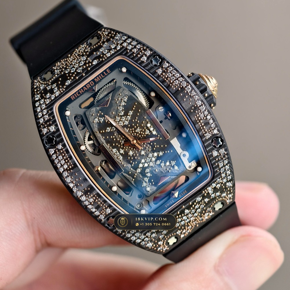 Richard Mille RM 07-01 Automatic Tonneau Misty Night Carbon TPT & Gold Leaf — Private Vault Edition — Studio Gallery Plate III in Carbon TPT & Grade 5 Titanium (58.0g Verified Mass, Richard Mille Cal. CRMA2 Variable-Geometry Rotor)