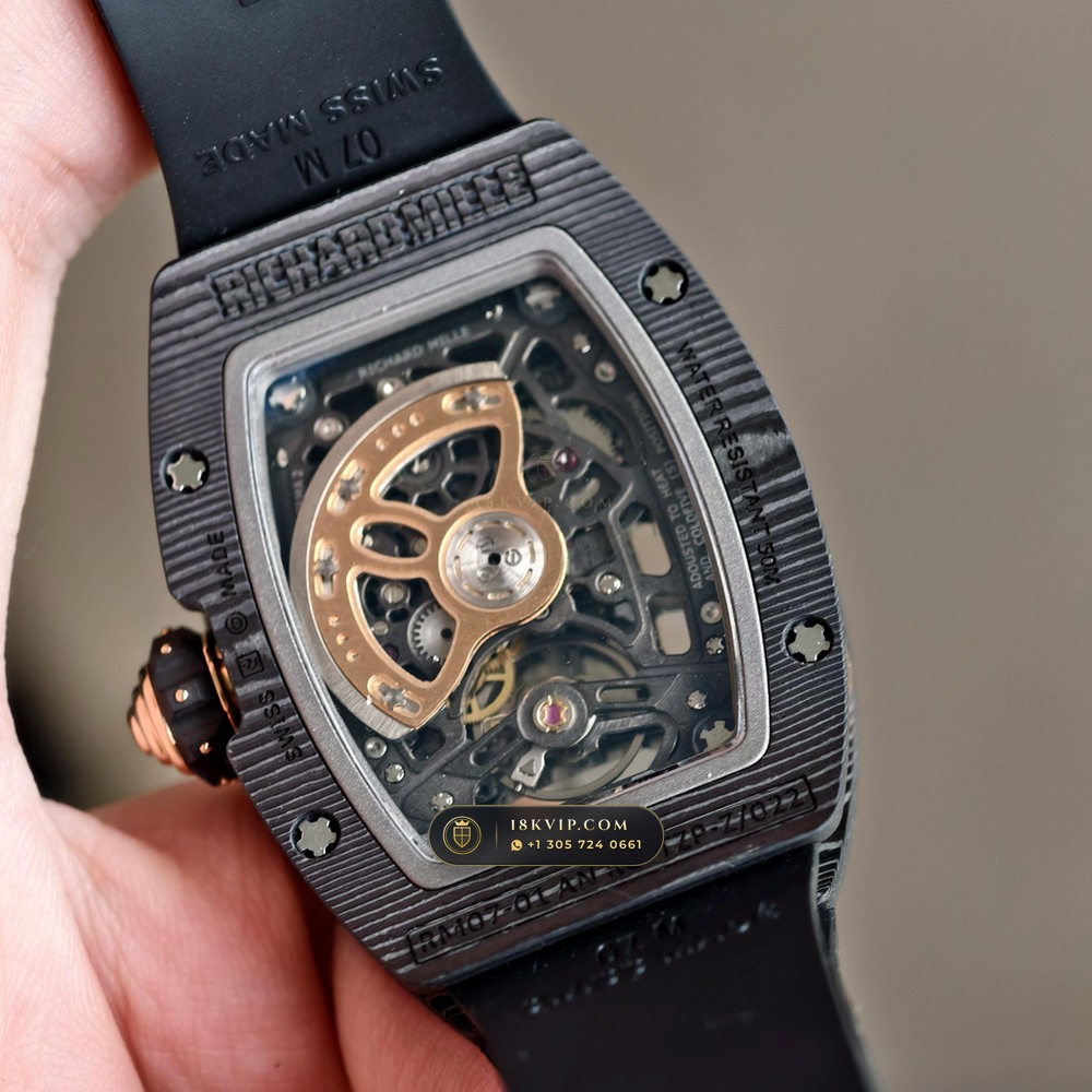 Richard Mille RM 07-01 Automatic Tonneau Misty Night Carbon TPT & Gold Leaf — Private Vault Edition — Studio Gallery Plate VI in Carbon TPT & Grade 5 Titanium (58.0g Verified Mass, Richard Mille Cal. CRMA2 Variable-Geometry Rotor)