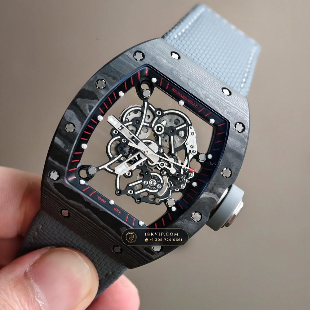 Richard Mille RM 055 Bubba Watson Manual Winding Dark Legend Carbon TPT — Private Vault Edition — Studio Gallery Plate II in Carbon TPT & Grade 5 Titanium (66.2g Verified Mass, Richard Mille Cal. RMUL2 Grade 5 Titanium Skeleton)