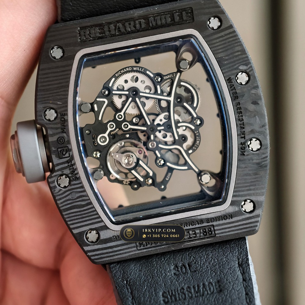 Richard Mille RM 055 Bubba Watson Manual Winding Dark Legend Carbon TPT — Private Vault Edition — Studio Gallery Plate VI in Carbon TPT & Grade 5 Titanium (66.2g Verified Mass, Richard Mille Cal. RMUL2 Grade 5 Titanium Skeleton)