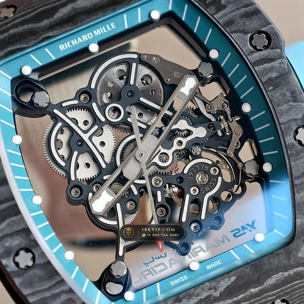 Richard Mille RM 055 Bubba Watson Yas Marina Carbon TPT & Turquoise — Private Vault Edition — Studio Gallery Plate IV in ATZ White Ceramic & Grade 5 Titanium (66.9g Verified Mass, Richard Mille Cal. RMUL2 Grade 5 Titanium Skeleton)
