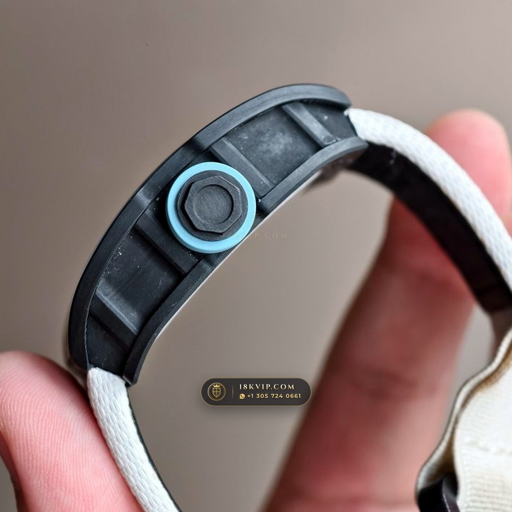 Richard Mille RM 055 Bubba Watson Yas Marina Carbon TPT & Turquoise — Private Vault Edition — Studio Gallery Plate VI in ATZ White Ceramic & Grade 5 Titanium (66.9g Verified Mass, Richard Mille Cal. RMUL2 Grade 5 Titanium Skeleton)