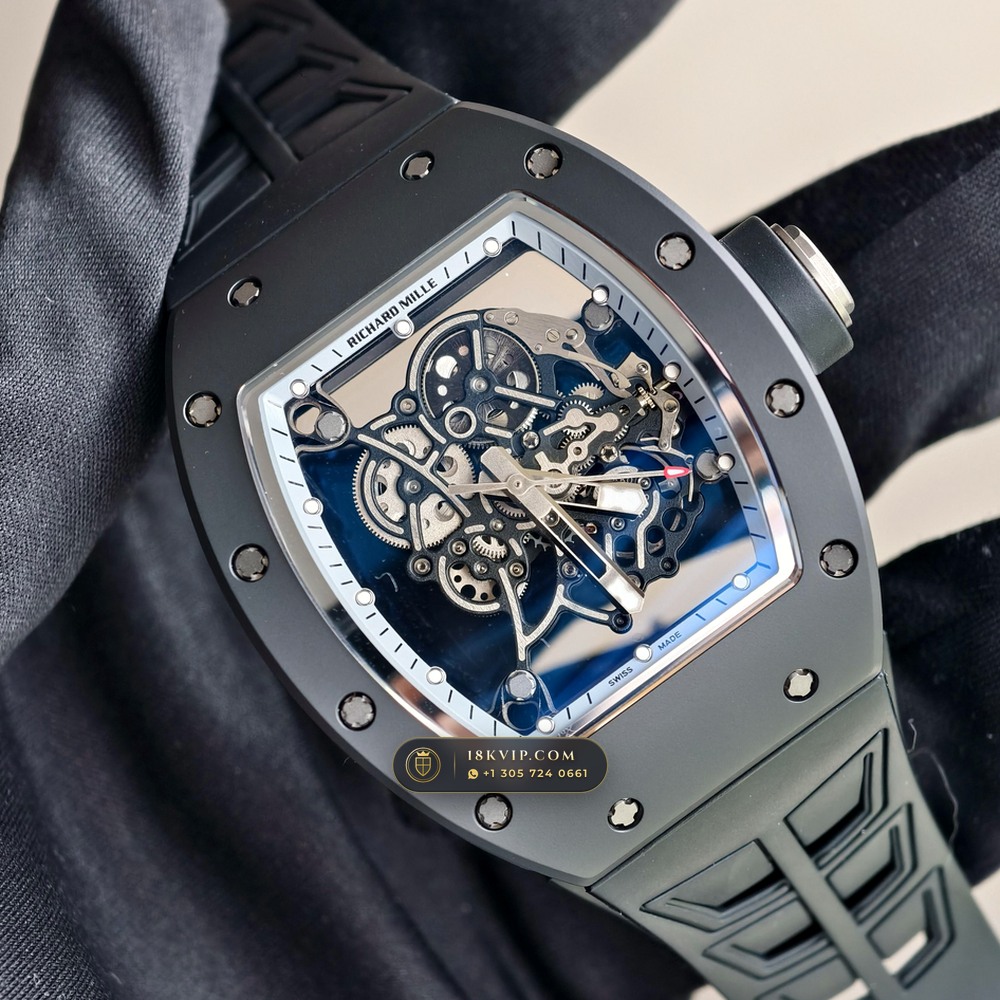 Richard Mille RM 055 Bubba Watson Manual Winding Asia Exclusive Edition — Private Vault Edition — Studio Gallery Plate II in ATZ White Ceramic & Grade 5 Titanium (66.4g Verified Mass, Richard Mille Cal. RMUL2 Grade 5 Titanium Skeleton)