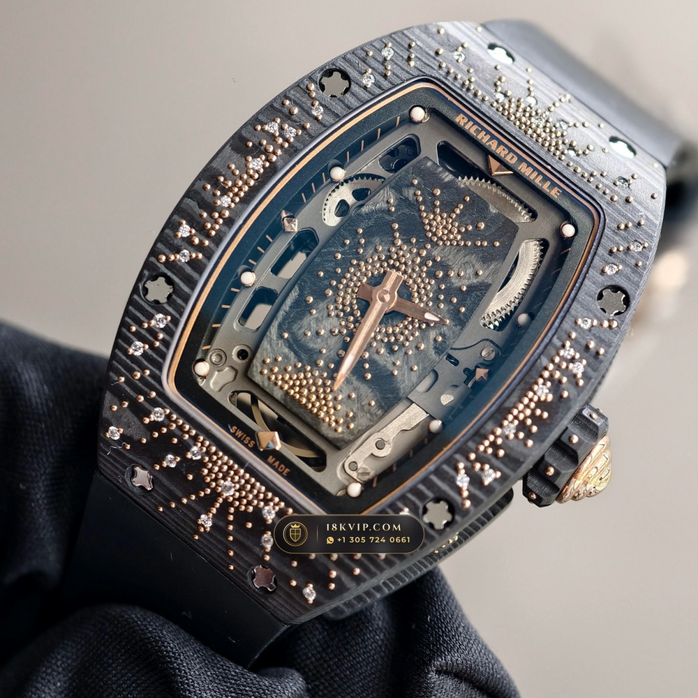 Richard Mille RM 07-01 Automatic Tonneau Dark Night Carbon TPT & Gold Leaf 5-Axis CNC Case — Private Vault Edition — Studio Gallery Plate III in Carbon TPT & Grade 5 Titanium (57.9g Verified Mass, Richard Mille Cal. CRMA2 Variable-Geometry Rotor)