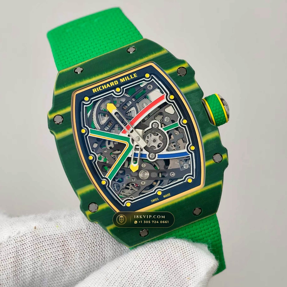 Richard Mille RM 67-02 Automatic Extra-Flat Wayde van Niekerk Green & Yellow Quartz TPT — Private Vault Edition — Studio Gallery Plate II in Carbon TPT & Grade 5 Titanium (33.3g Verified Mass, Richard Mille Cal. CRMA7 Skeletonized Titanium)