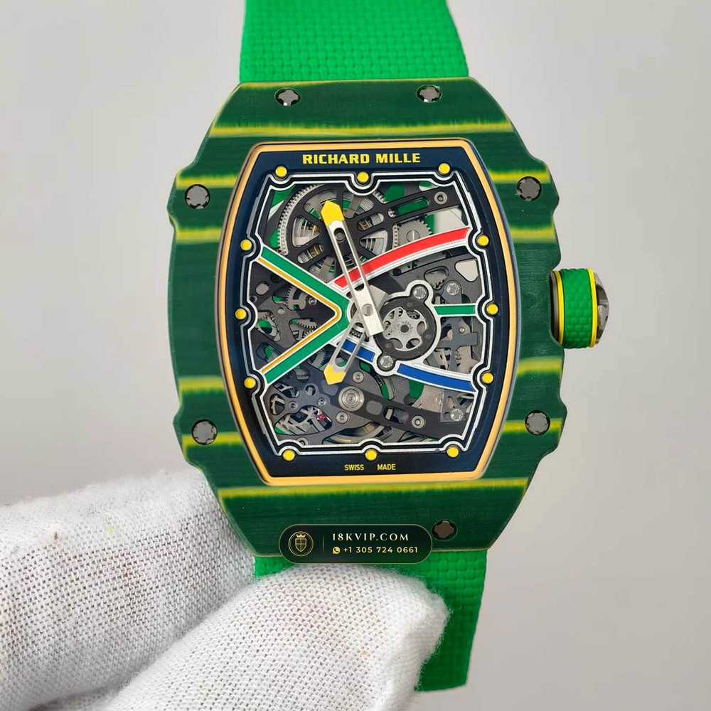 Richard Mille RM 67-02 Automatic Extra-Flat Wayde van Niekerk Green & Yellow Quartz TPT — Private Vault Edition — Studio Gallery Plate III in Carbon TPT & Grade 5 Titanium (33.3g Verified Mass, Richard Mille Cal. CRMA7 Skeletonized Titanium)
