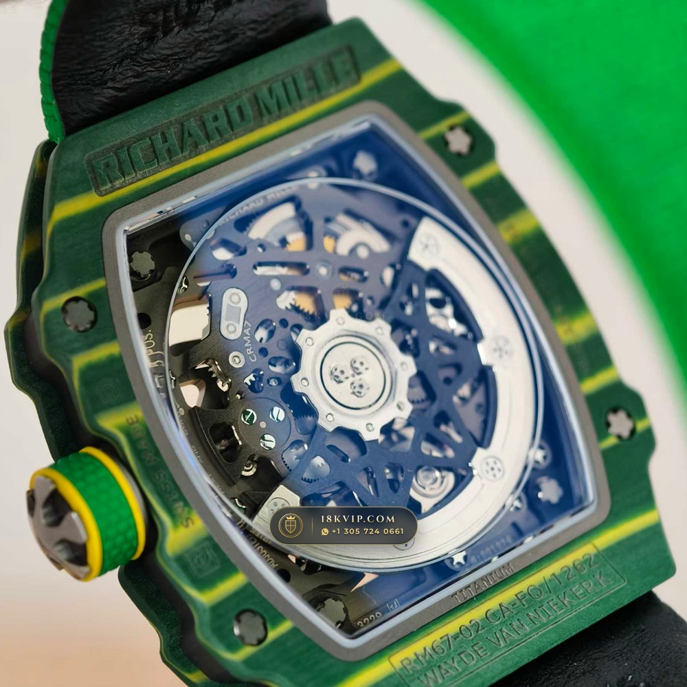 Richard Mille RM 67-02 Automatic Extra-Flat Wayde van Niekerk Green & Yellow Quartz TPT — Private Vault Edition — Studio Gallery Plate VI in Carbon TPT & Grade 5 Titanium (33.3g Verified Mass, Richard Mille Cal. CRMA7 Skeletonized Titanium)