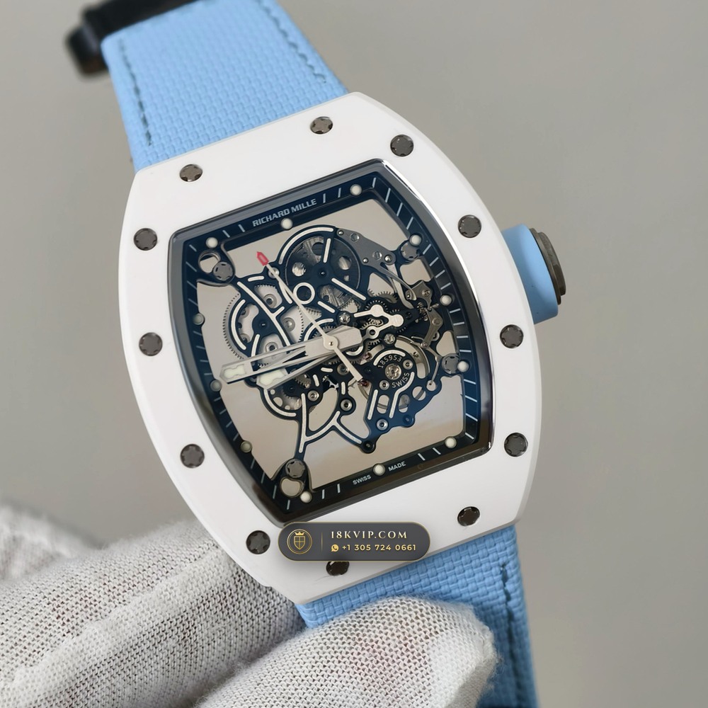 Richard Mille RM 055 Bubba Watson Manual Winding 5-Axis CNC Case — Private Vault Edition — Studio Gallery Plate II in ATZ White Ceramic & Grade 5 Titanium (66.2g Verified Mass, Richard Mille Cal. RMUL2 Grade 5 Titanium Skeleton)