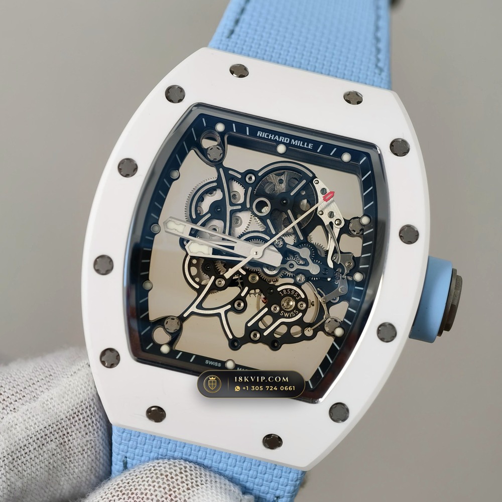 Richard Mille RM 055 Bubba Watson Manual Winding 5-Axis CNC Case — Private Vault Edition — Studio Gallery Plate III in ATZ White Ceramic & Grade 5 Titanium (66.2g Verified Mass, Richard Mille Cal. RMUL2 Grade 5 Titanium Skeleton)