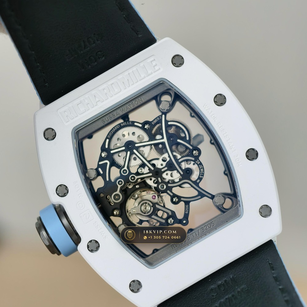 Richard Mille RM 055 Bubba Watson Manual Winding 5-Axis CNC Case — Private Vault Edition — Studio Gallery Plate VI in ATZ White Ceramic & Grade 5 Titanium (66.2g Verified Mass, Richard Mille Cal. RMUL2 Grade 5 Titanium Skeleton)