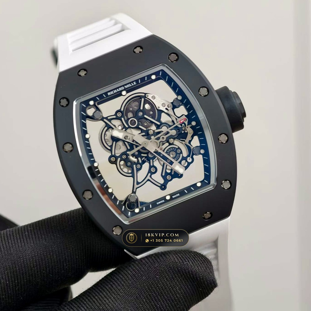 Richard Mille RM 055 Bubba Watson Manual Winding Asia Exclusive Edition Geneva Atelier Spec — Private Vault Edition — Studio Gallery Plate II in ATZ White Ceramic & Grade 5 Titanium (66.8g Verified Mass, Richard Mille Cal. RMUL2 Grade 5 Titanium Skeleton)