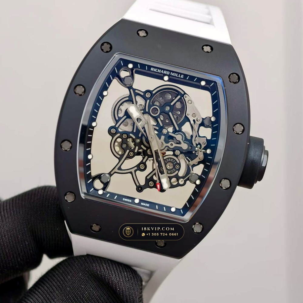 Richard Mille RM 055 Bubba Watson Manual Winding Asia Exclusive Edition Geneva Atelier Spec — Private Vault Edition — Studio Gallery Plate III in ATZ White Ceramic & Grade 5 Titanium (66.8g Verified Mass, Richard Mille Cal. RMUL2 Grade 5 Titanium Skeleton)