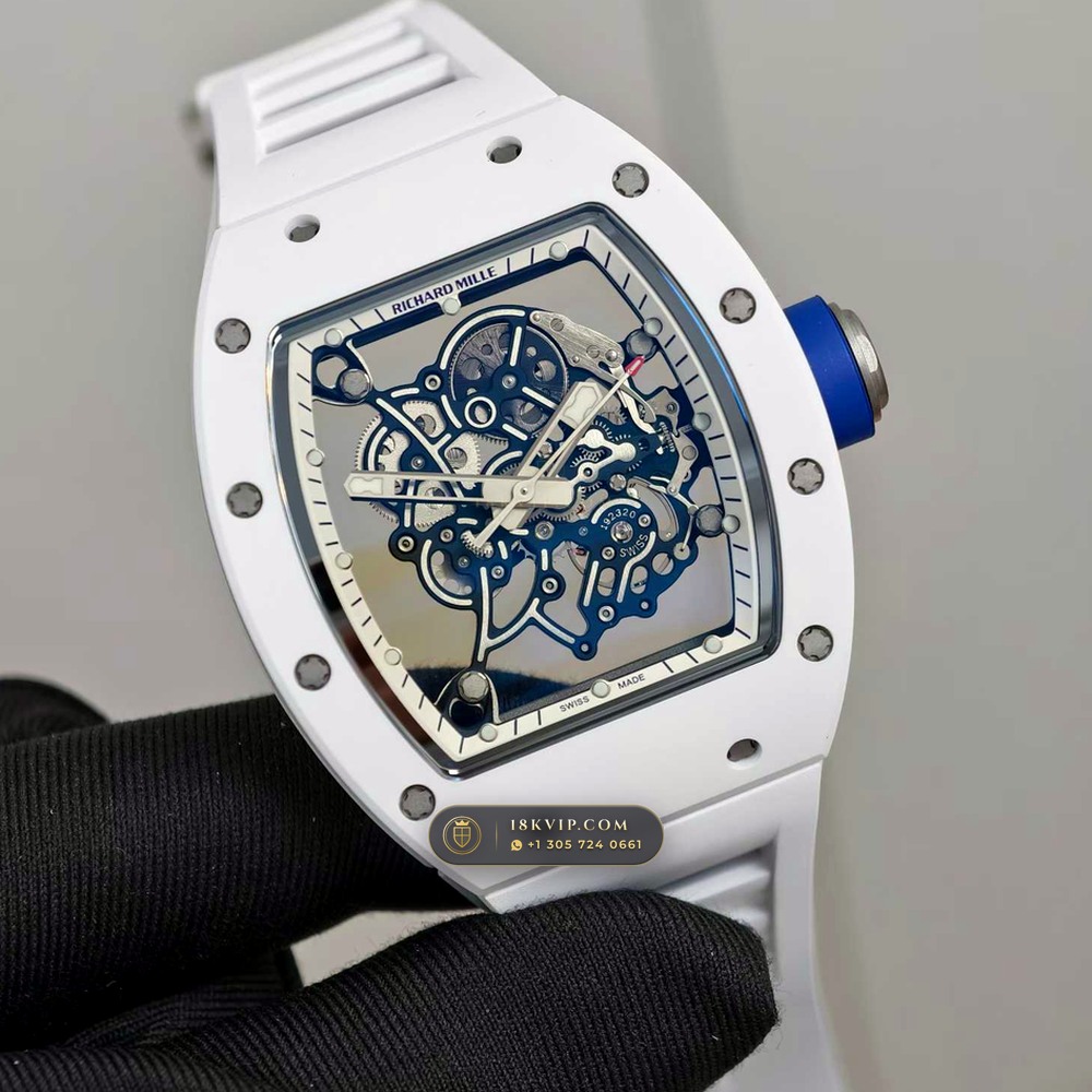 Richard Mille RM 055 Bubba Watson Manual Winding Japan Limited Edition — Private Vault Edition — Studio Gallery Plate II in ATZ White Ceramic & Grade 5 Titanium (66.7g Verified Mass, Richard Mille Cal. RMUL2 Grade 5 Titanium Skeleton)
