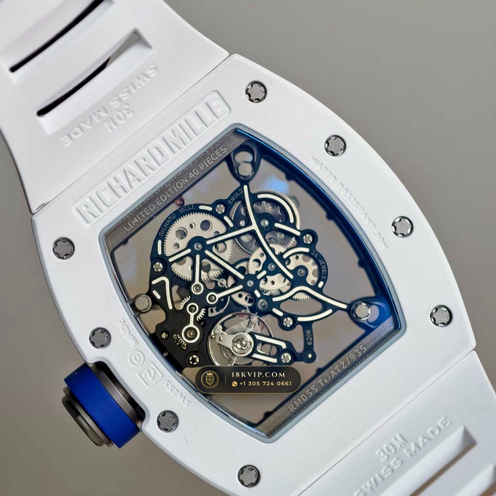 Richard Mille RM 055 Bubba Watson Manual Winding Japan Limited Edition — Private Vault Edition — Studio Gallery Plate V in ATZ White Ceramic & Grade 5 Titanium (66.7g Verified Mass, Richard Mille Cal. RMUL2 Grade 5 Titanium Skeleton)