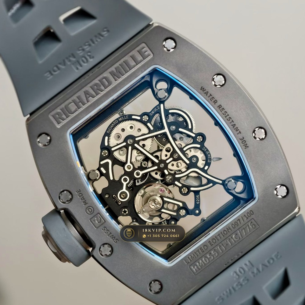 Richard Mille RM 055 Bubba Watson Manual Winding Geneva Atelier Spec — Private Vault Edition — Studio Gallery Plate VII in ATZ White Ceramic & Grade 5 Titanium (66.3g Verified Mass, Richard Mille Cal. RMUL2 Grade 5 Titanium Skeleton)