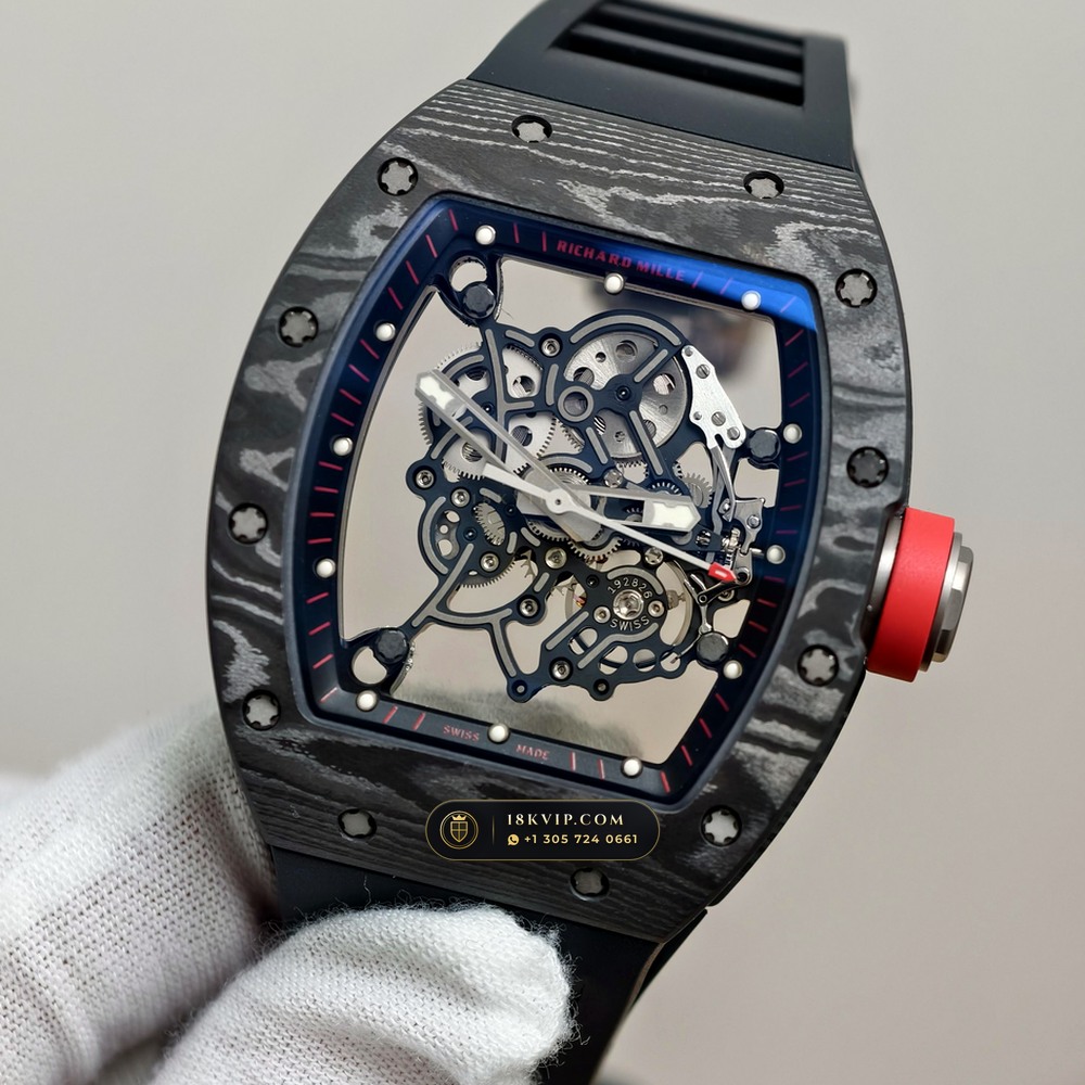 Richard Mille RM 055 Bubba Watson Manual Winding Americas Limited Edition Geneva Atelier Spec — Private Vault Edition — Studio Gallery Plate III in Carbon TPT & Grade 5 Titanium (66.9g Verified Mass, Richard Mille Cal. RMUL2 Grade 5 Titanium Skeleton)