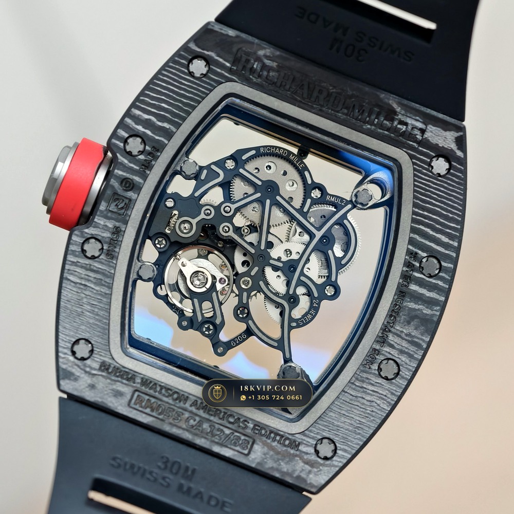 Richard Mille RM 055 Bubba Watson Manual Winding Americas Limited Edition Geneva Atelier Spec — Private Vault Edition — Studio Gallery Plate VIII in Carbon TPT & Grade 5 Titanium (66.9g Verified Mass, Richard Mille Cal. RMUL2 Grade 5 Titanium Skeleton)
