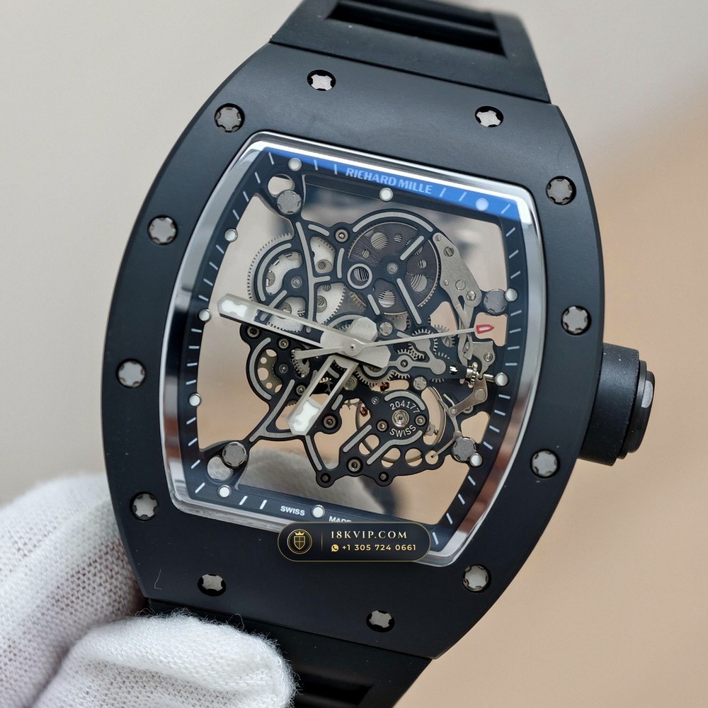 Richard Mille RM 055 Bubba Watson Manual Winding Sapphire Caseback Spec — Private Vault Edition — Studio Gallery Plate II in ATZ White Ceramic & Grade 5 Titanium (66.3g Verified Mass, Richard Mille Cal. RMUL2 Grade 5 Titanium Skeleton)